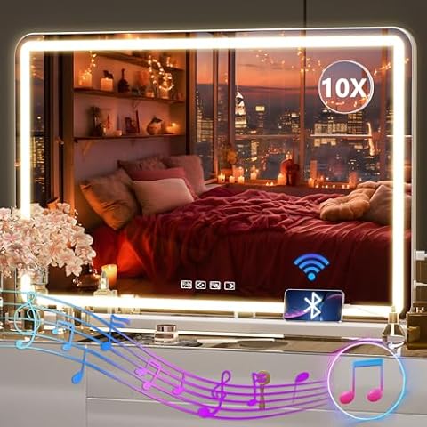 Hasipu Vanity Mirror with Lights and Bluetooth Speaker Cover