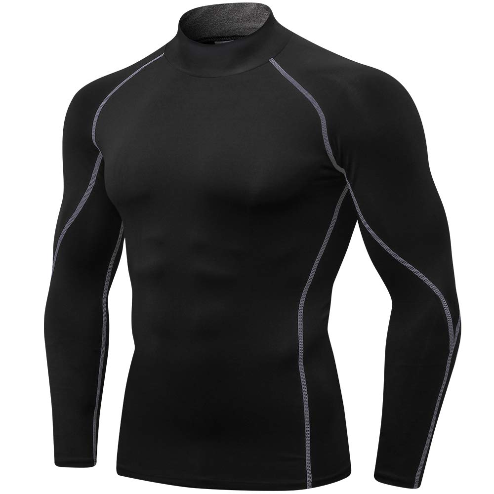 QueerierMen's Athletic Compression Shirts Long Sleeve Workout T-Shirt Mock Turtleneck Base Layer Undershirt Tops