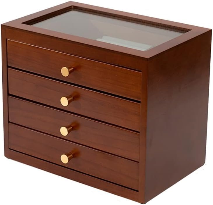 DACUDA Joyero de Madera para Guardar Joyas, joyero Retro para Mujer, joyero con Forma de botón para Pendientes, Expositor de Joyas (marrón)