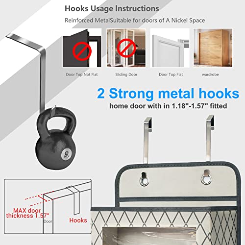 Over The Door Hanging Pantry Storage Organizer With 5 Large Pockets With Clear Pvc Window & 2 Big Metal Hooks For Closet,Bathroom,Nursery,Bedroom,Dorm,Baby Diapers,Kids Toys, Food,Snacks (Beige) #TOP3