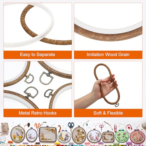 Image of PATIKIL 4inch Embroidery Hoop, 4pcs Cross Stitch Hoop Rubber Imitated Wood Circle Frame Ring for Embroidery Art Craft Sewing Ornaments Hanging Decoration