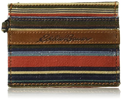 Eddie Bauer Men Pioneer Printed Cotton Money Clip Card Case Wallet (Assorted Graphics), Leather/Canvas-Multi, One Size