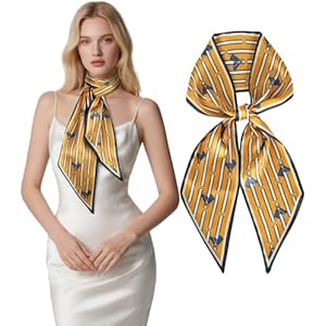 Relang Satin Scarf Mulberry Silk Printed Head Wrap Hair Band 7"" x 59"" Orange Chain Horse