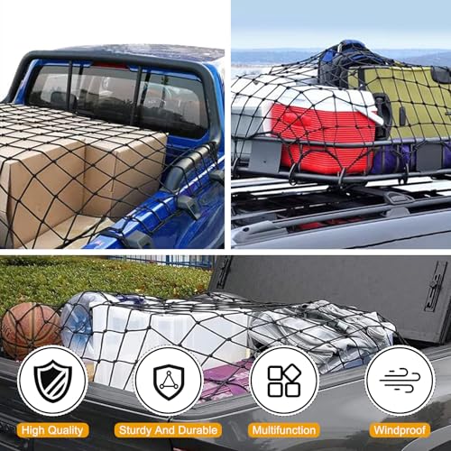 Anhängernetz Feinmaschig, 1.5 x 2.2 m Ladungssicherungsnetz, Netz Anhänger mit 6 Montageschnalle, Schutznetz Für die Sicherung von Waren, Abdecknetz für Anhänger, Schwarz