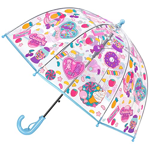 Kids Umbrella Clear Bubble Umbrellas for Rain Safety Dome Windproof Umbrella for Kid Girls and Boys (Candy)