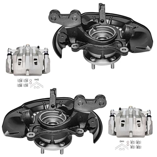 Image of Detroit Axle - AWD Wheel Bearing Hubs Brake Calipers for Toyota | Highlander [3.5L], Front Steering Knuckles Hubs Disc Brake Calipers w /Brackets 2008 2009 2010 2011 Replacement - 4pc Set