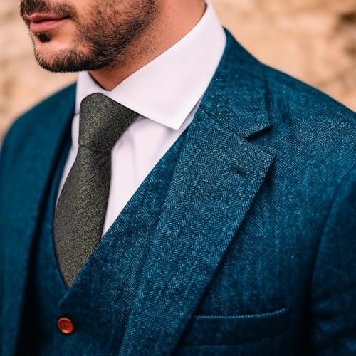 Image of Barry.Wang Skinny Ties for Men Cashmere Wool Blend Necktie with Tie Clip | Tie and Tie Clip Set, Cashmere Wool Blend, Textured Woven Stripe, 2.76 x 63 Inches, Extra Long Slim, Wedding Work Winter
