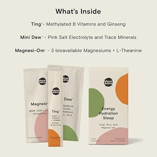 Miniatura 4 de Moon Juice Magnesi-Om, Ting & Mini Dew Stick Set de porciones individuales de suplementos para dormir, energía e hidratación  Sabor a baya, mango y