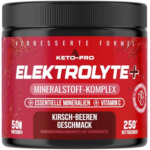 Keto-Pro Keto Elektrolyte 250 g | Elektrolyt Pulver zur Unterstützung von Fasten, Gesundheit und Fitness | Electrolyte Powder Ohne Zucker | 50 Portionen | Kirsch-Beeren-Geschmack