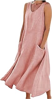 Cotton Linen Maxi Dress for Women 2025 Summer Boho Casual Beach Dresses Sleeveless Solid Long Dress Vacation Outfits - Buy now