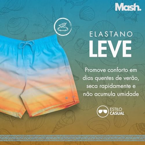MASH Short Praia Masculino Bermuda Dryfit Elastano Sunset, Azul Claro, GG