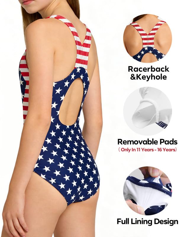 Image of beautyin Girls Swimsuit One Piece Swimwear Athletic Training Bathing Suit | One Piece, Wider Straps, Racerback, UPF50+, Fully Lined, Competition, Training, Athletic, Tween Girls, Swimming Lessons