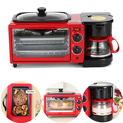 AFDK Horno eléctrico 1050 (W), máquina para hacer pan 9L, con sartén antiadherente y cafetera de 0.6L, 50.5 * 26 * 24.5Cm, con mango anti-escaldado, con temporización, horneado, calefacción, desconge