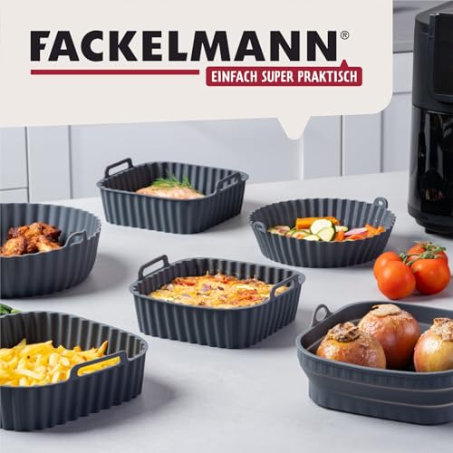 Fackelmann Silikonform für Heißluftfritteuse – 19 cm, Eckig, Aschgrau, für knusprige Gerichte ohne Anhaften, Spülmaschinengeeignet