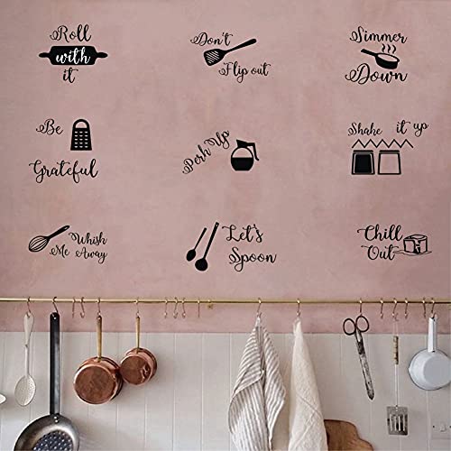 Iarttop Kitchen Quotes Wall Decal, Roll It Let’s Spoon Sticker, Black Cooking Utensils Wall Art For Kitchen Dining Room Fridge Restaurant Decor #TOP2