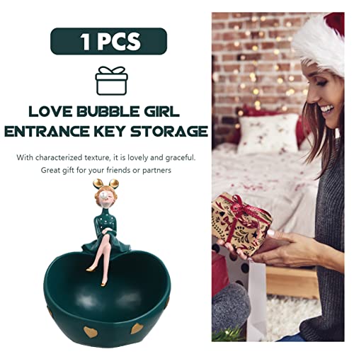 Pretyzoom Key Bowl Decorative Bowl Blowing Bubbles Girl Figurine Decor Jewelry Tray Key Tray Organizer Desktop Fruit Organizer Modern Girl Statue Ornaments For Home Office Table Ornaments Valet Tray #TOP7