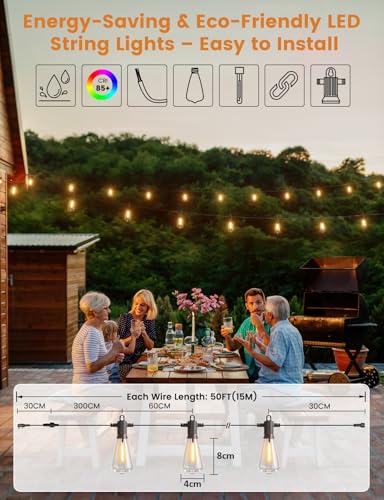 ZOTOYI 50Ft Outdoor Garden String Lights Mains Powered, ST38 Waterproof IP65 LED String Lights, Warm White Patio Festoon Lights for Backyard, Bistro, Café, Party, Wedding, 22Pcs Vintage Bulbs - Image 5