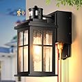Gleamz Motion Sensor Outdoor Porch Light with GFCI Outlet, Modern Black Exterior Lighting Fixtures Wall Mount for House, Anti-Rust Waterproof Dusk to Dawn Outdoor Wall Sconce Lantern for Garage, Coach