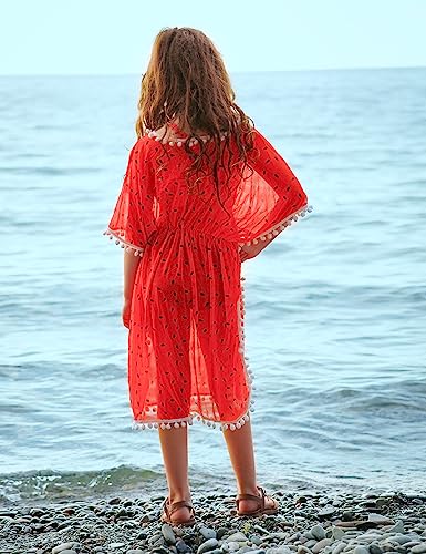 Image of Goodstoworld 7-12Y Girls 3 Piece Cover Up Swimsuit Hawaiian Bikini Bathing Suit with Pompom Tassel