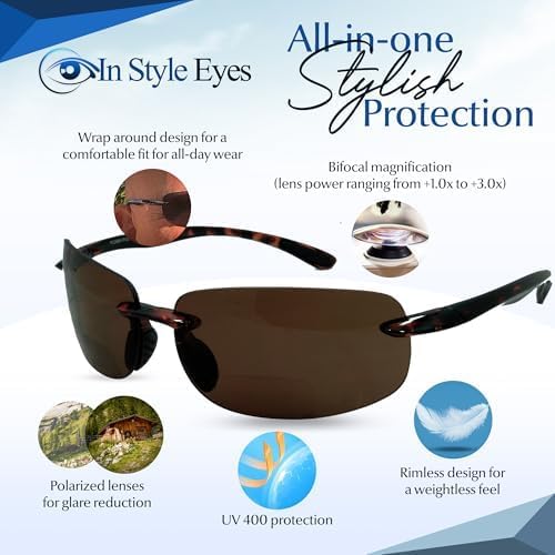 In Style Eyes Lovin Mawi Bifocal Wrap Around Sunglasses, Polarized Reading Glasses Reduce Sun Glare, Near Invisible Line Lens, Black, 1.75x - Image 3