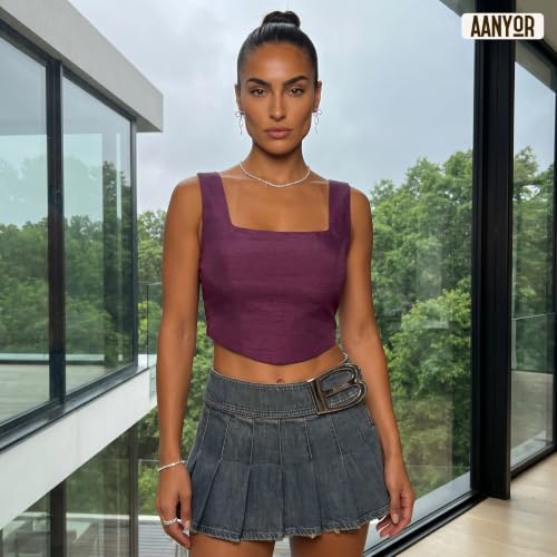 Image of Women's Corset-Style Raw Silk Crop Top | Structured Sleeveless Blouse with Built-in Padding & Back-Open Closure | Doubles as Western Top & Saree Blouse