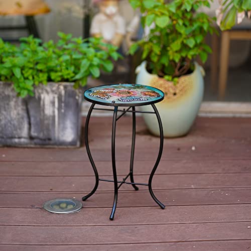Newvees Butterfly Patio Side Table, Small Patio Outdoor Side Table, Plant Table,Metal Glass End Table For Porch Garden Yard Pool. #TOP6