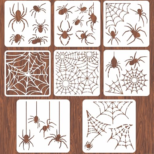 INFUNLY 8PCS Spider Web Stencil for Painting Halloween Spider Stencils 11.8x11.8 Inches DIY Decorative Wall Stencil Horror Wall Art Stencil for Cake Face Door Mats Canvas Crafts Doormat