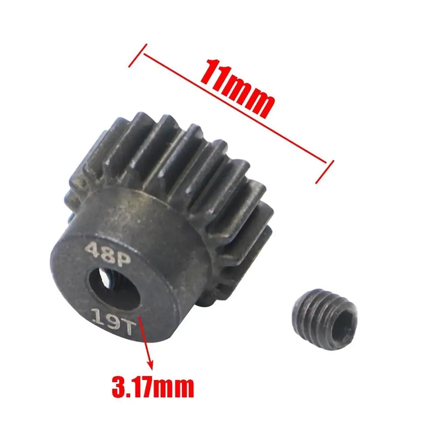 Pinion Gear 10pcs 48p 3.175mm 16/17/18/19/20/22/24/25t Black Metal Pinion Motor Gear For1/10 Axial Scx10 Rc Model Car Parts(48P 19T)