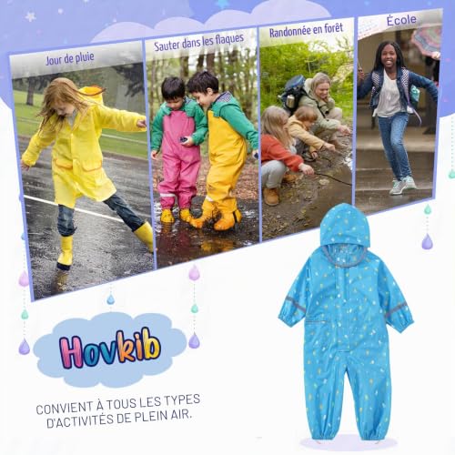 Hovkib Enfants Imperméable Filles Garçons Combinaison de Pluie Pantalon Poncho bébé Vetement de Pluie à Capuche Manteau de Pluie 1-10 ans – vue 5