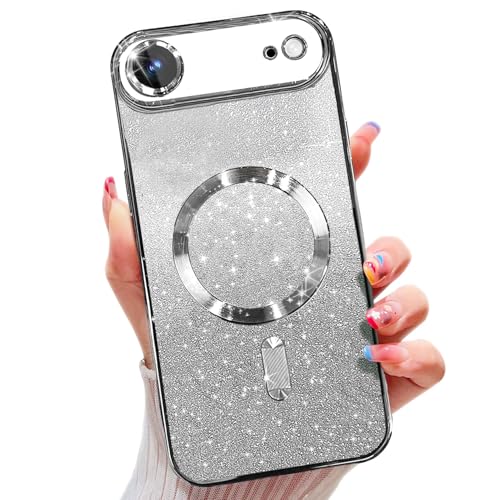 Image of Misscase for iPhone Air Case Compatible with MagSafe,Built-in Camera Lens Protector Full Protection Soft TPU Anti-Scratch Magnetic Glitter Slim Case Cover for iPhone 17 Air 6.5 inch Silver