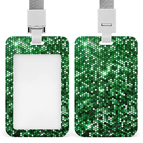 IDカードホルダー スパンコール 緑色 きれい 縦型 社員証 名札ホルダー 防塵/防汚 ネームホルダー 軽量 定期入れ 名刺入れ ICカードケース 吊り下げ イベント用 メンズ 学生証 薄型カードケース 仕事用・通学用 男女兼用