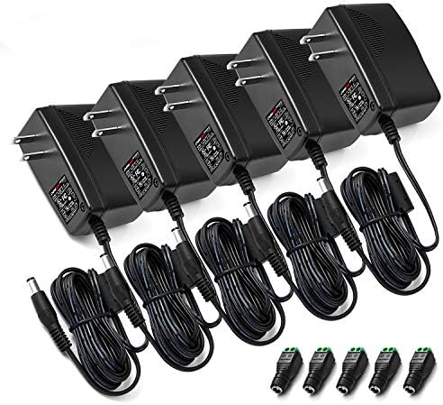 Chanzon 12V 2A UL Listed 24W AC DC Switching Power Supply Adapter (Input 100-240V, Output 12 Volt 2 Amp 24 Watt 6Ft Cord) Wall Wart Transformer Charger for DC12V CCTV Camera LED Strip Light (5-Pack)