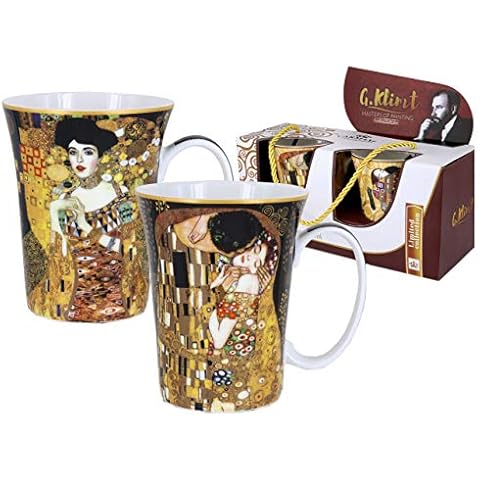 CARMANI - Porzellan-Becher mit 'Adele' und 'Der Kuss' von Gustav Klimt dekoriert 300ml Cover