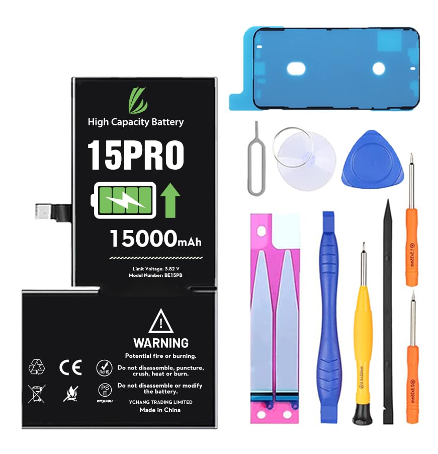 LL TRADER Battery for iPhone 15 Pro 15000mAh High Capacity Replacement Battery for iPhone 15 Pro with Full Set Repair Tool Kit 2025 New for US