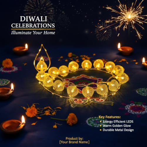Image of MIRADH 14 Golden Apple Shape Led Lantern 16ft Star Fairy Lights Diwali Christmasdiwali Lighting for Home Decoration Lights for Garden,Home,Party,Bedroom (Warm White- Star Shape)