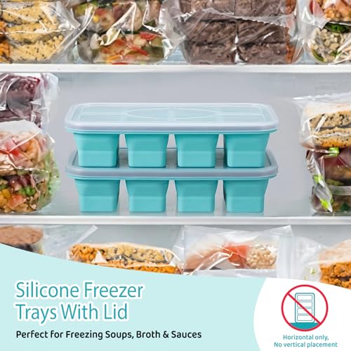 Space-Saving Silicone Freezer Trays with Lids – 1-Cup Soup Freezer Molds with Steel Ring, Stackable Meal Prep Containers for Freezing Soup, Leftovers & Broth, BPA-Free, Dishwasher Safe (1-Pack) — view 6