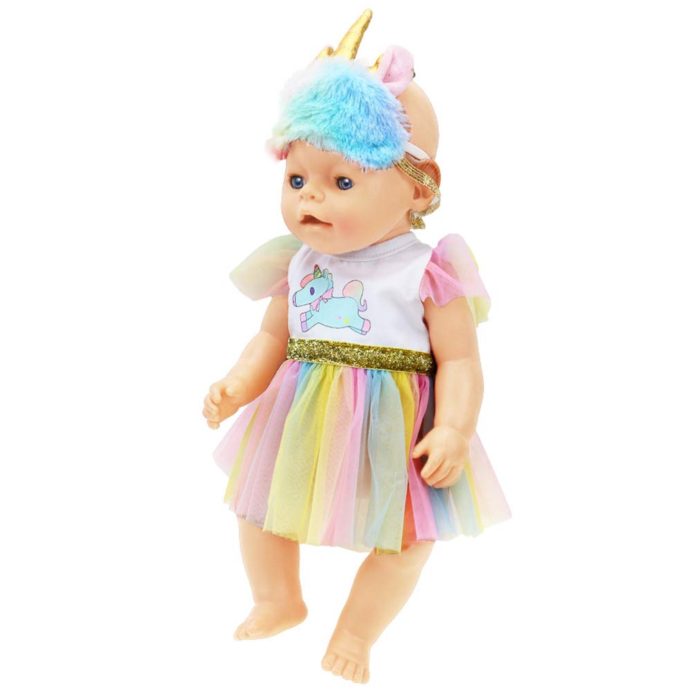 Vestido De Unicornio Con Diadema Para Muñecas De 35-43 Cm – Ropa Suave Y Fácil De Poner, Ideal Para Baby Born Y Nenuco