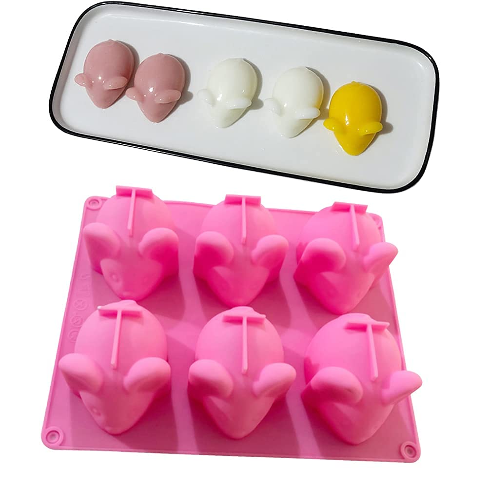 Montidey 6 Cavity Mouse Cartoon Animal Silicone Fondant Molds Handmade Soap Candle Mold Tray Pan Mousse Pudding Chocolate Cookie Sugar Craft Ice Mould