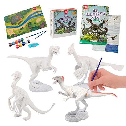 Nene Toys Kit Dinosauri Giocattolo con Colori per Bambini 3-7 Anni [Gli Straordinari dell'Asia] – Kit Pittura con 4 Dinosauri, 10 Colori, 2 Pennelli, Poster, Tappeto Gioco – Giocattoli da Dipingere