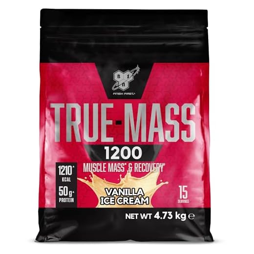 BSN True Mass 1200, Proteína en Polvo, Ganador de Músculo con Aislado de Suero y Carbohidratos, Aumento de Peso y Recuperación Post-Entrenamiento, Sabor Helado de Vainilla, 15 Porciones, 4,8 kg