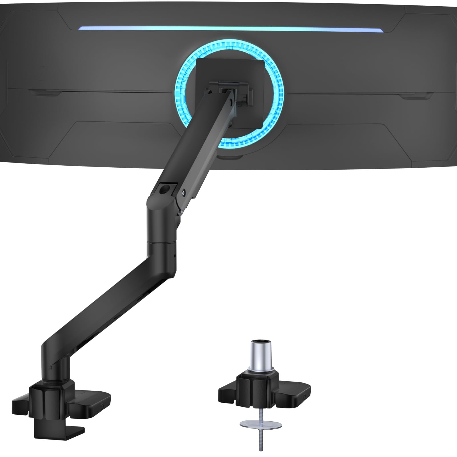 WALIUltrawide Monitor Arm for 17 to 49 Inch Heavy Duty Curved Screens, Holds 44 Lbs, Adjustable Gas Spring Single Monitor Desk Mount for Samsung Odyssey G9, 75x75/100x100 VESA (GSM001XL-P), Black