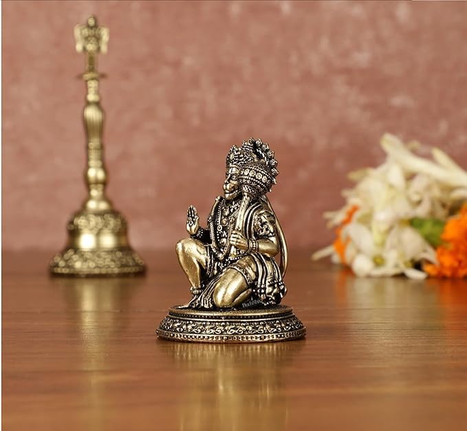 Image of Brass Panchmukhi Hanuman Statue Intricate Detailing Small Five-Faced BajrangBali Idol for Car Dashboard & Home Decor Pack of 1 (2.5 inch Hanuman)