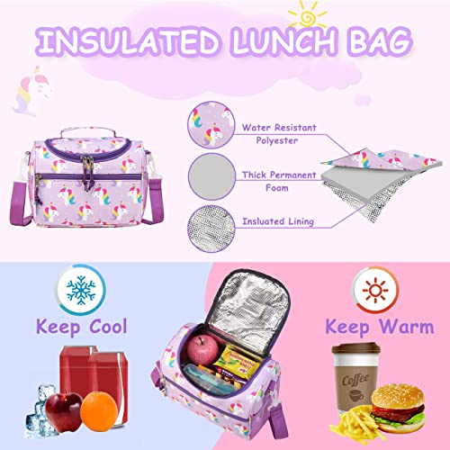 RAVUO Unicorn Lunch Bag for Girl 6.5L Insulated Cute Lunch Box for Kids Reusable Lunchbag Tote with Detachable Shoulder Strap Purple - Image 4
