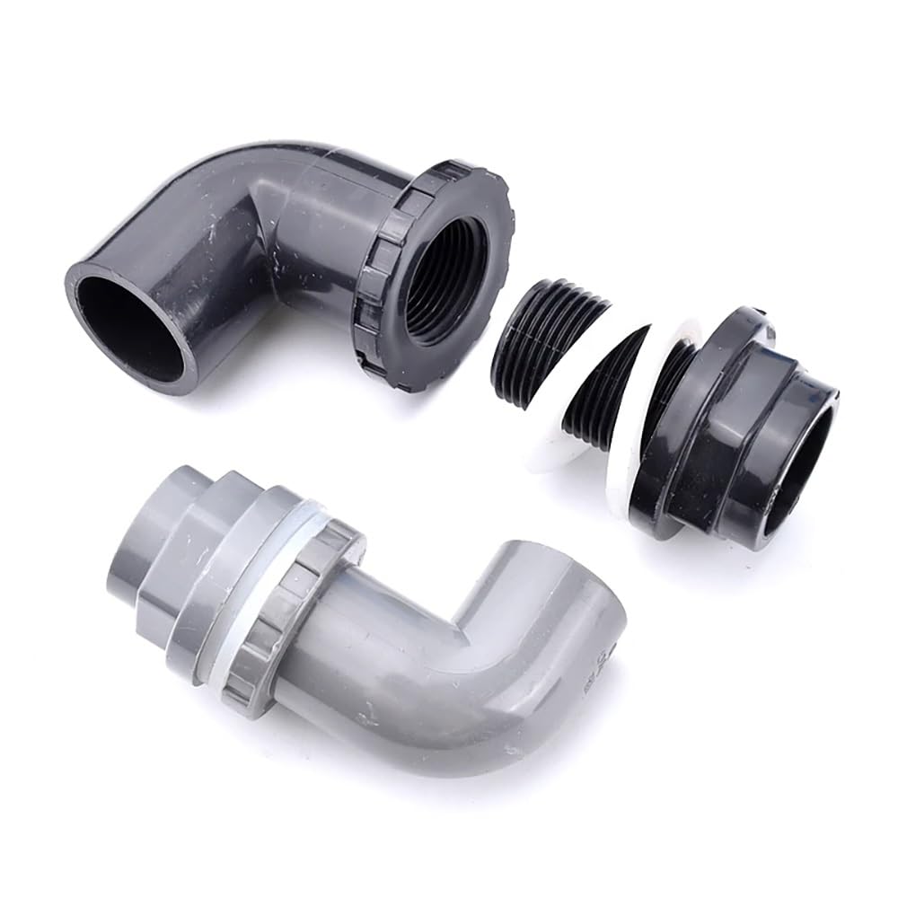 1 Stück 20–50 mm PVC-Aquarium-Ablaufgarnitur mit 90°-Winkelstück – for Überlauf- und Zulaufrohre in Aquarien und Wassersystemen(Black,40mm)