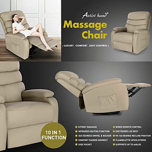 Manoch Extra Wide Massage Recliner Chair Heat Vibrate Lounge Sofa 360° With Remote Control Zero Gravity Color: Khaki Weight Capacity: 400 Lbs Overall Size: 34L X 35W X 42H(Inch) 8-Massage Feature #TOP5