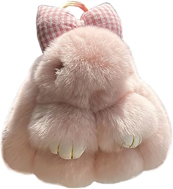 Fluffy Keychain Bow Plush Bunny Key Rings Faux Fur Keyring Pompom Keychain Decoration