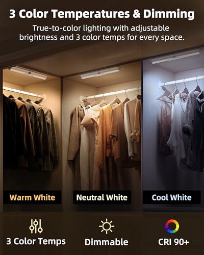 Image of EZVALO 13-inch Motion Sensor Closet Light, LED Rechargeable Closet Light with Adjustable Sensor, 3 Colors & Dimmable, No Glare, Magnetic Motion Lights Indoor for Closet, Pantry, Stairs
