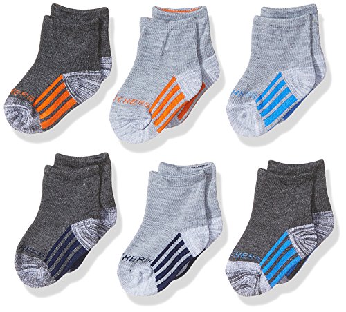 Skechers Kids Baby Skechers Infant Boys 6 Pack Anklet Socks, grey/orange, 2-4T