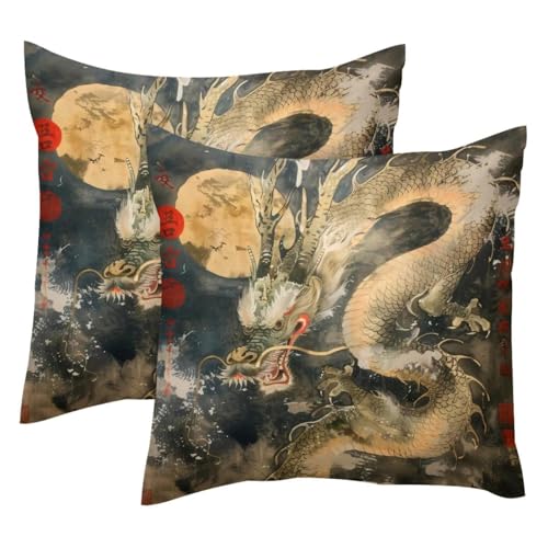 Housses de coussin velours doux dragon antique haut de gamme - 2