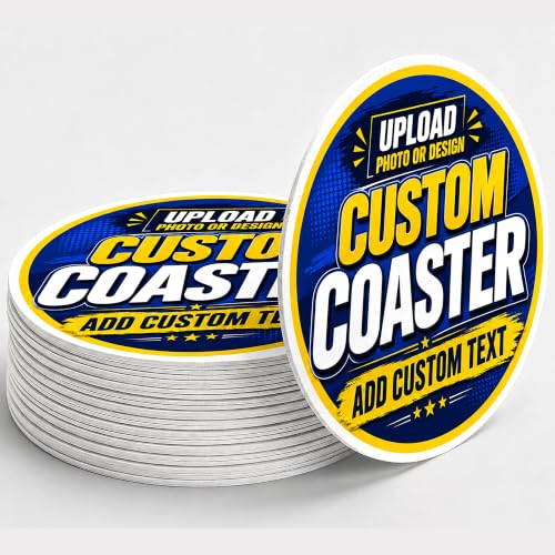 Custom Coasters with Business Logo Cardboard Drink Coaster Bulk Personalized 4 Inch Round Paper Coasters for Weddings Bars & Restaurants. Upload Photo or Custom Artwork Print in Full Color